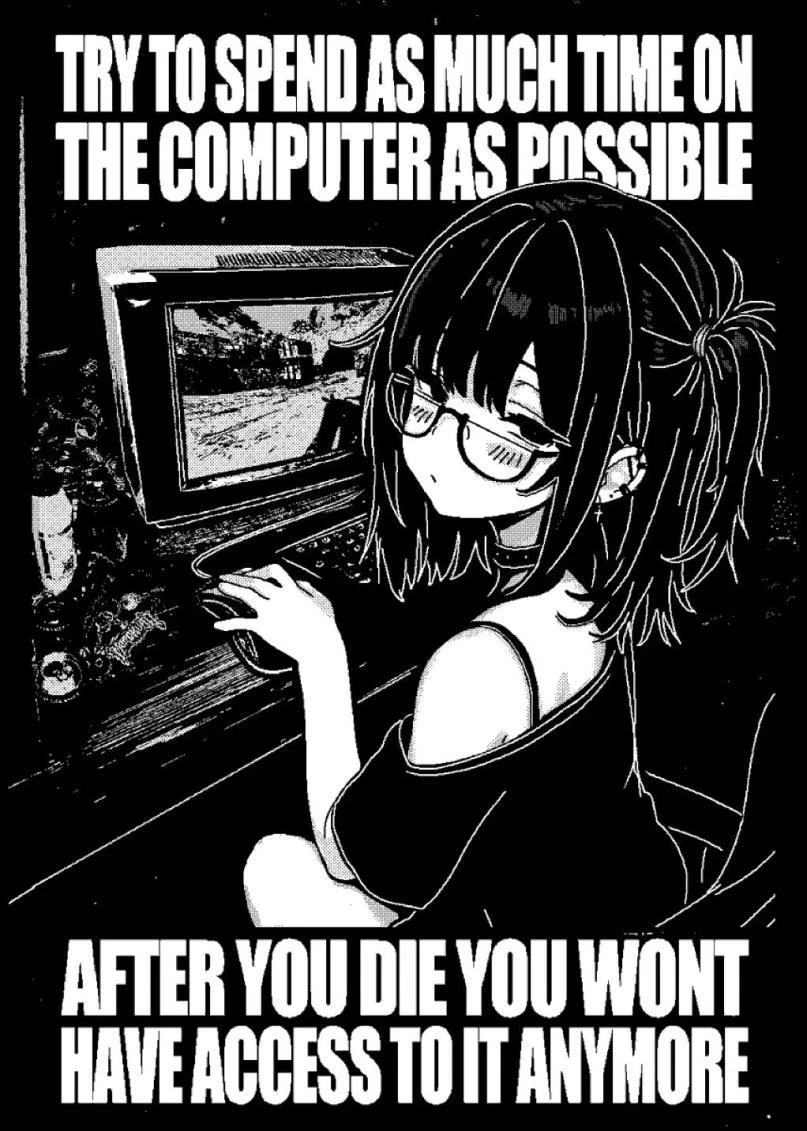 Try to spend as much time on the computer as possible — after you die you won't have access to it anymore